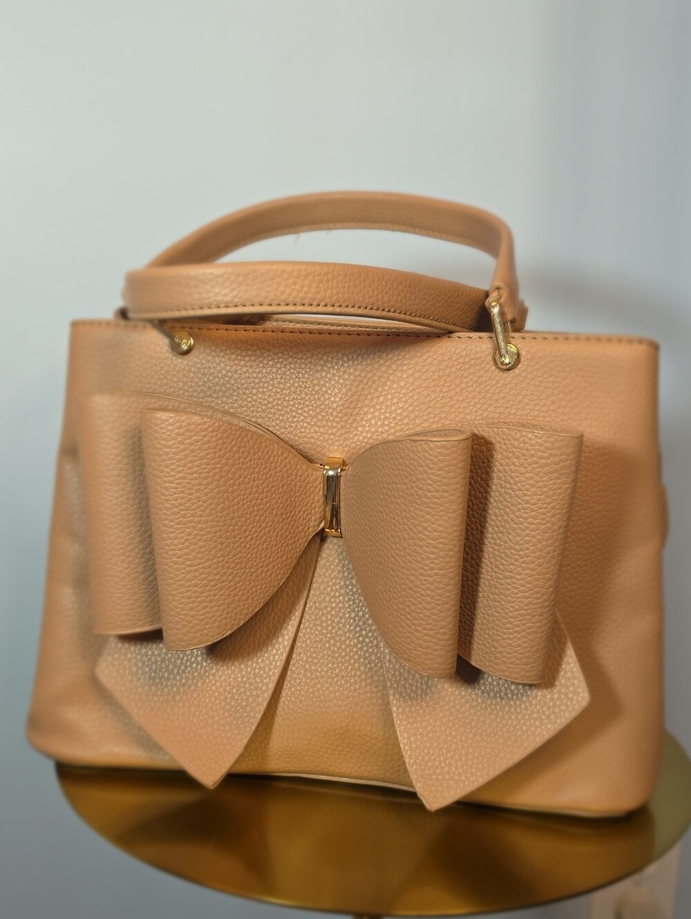 Tan Pebbled Satchel with Oversized Bow 🎀